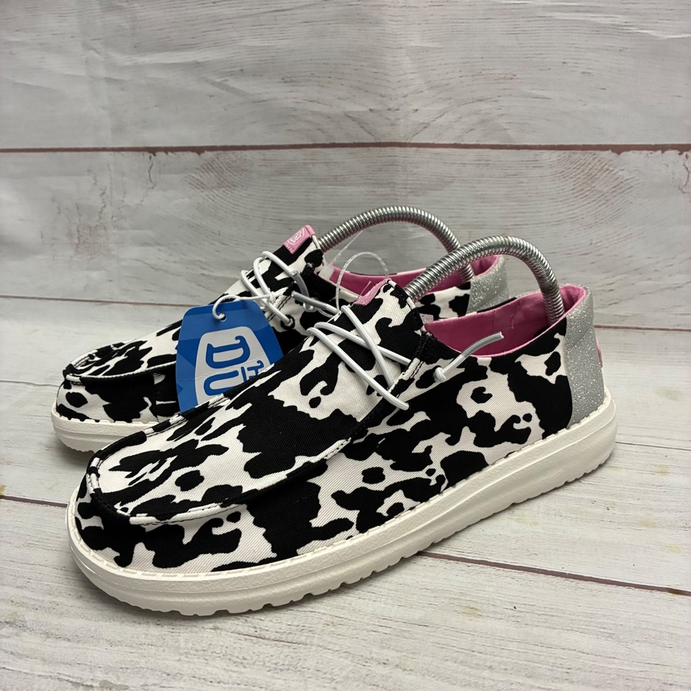 Hey Dude Wendy Cowgirl Sparkle Womens 10 Black White Cow Print 42718-066
